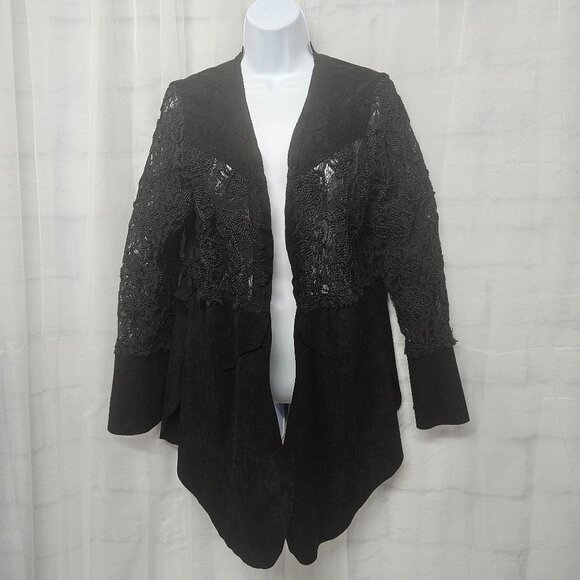 Vocal Jacket Black Goth Whimsigoth Grunge Lace Faux Suede M - Picture 9 of 9